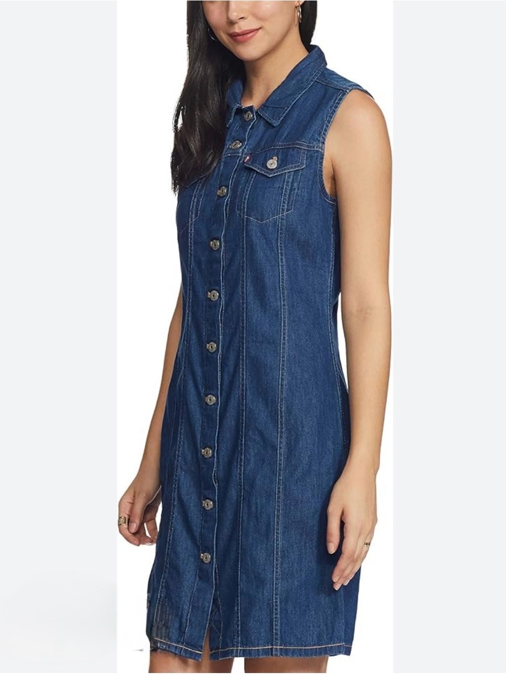 Levi’s Sleeveless Denim Shirt Dress 
Button Front Western Casual Midi
Sz Large